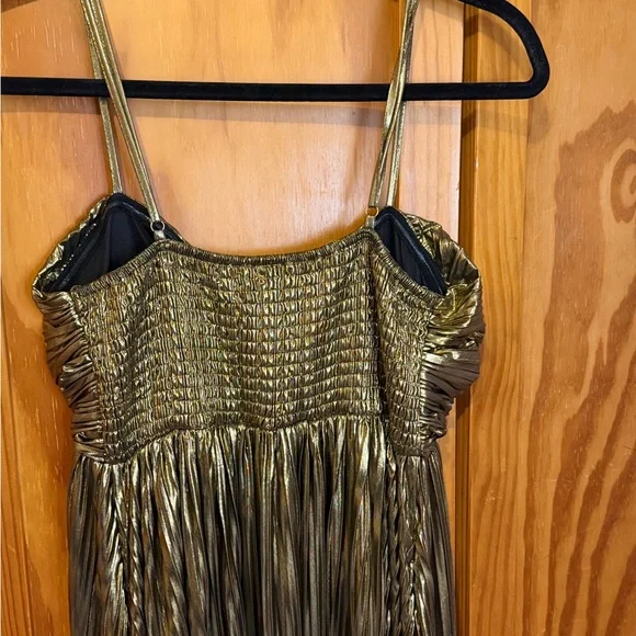NWT Flying Tomato Metallic Gold Pleated Maxi Dress with Spaghetti Straps - Picture 5 of 6